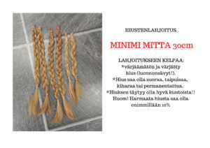 hiuten lahjoituksen minimimitta on 30cm